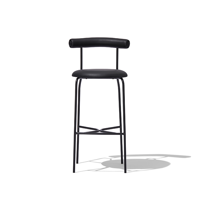 rustic indoor bar stool with upholstered seat and metal frame