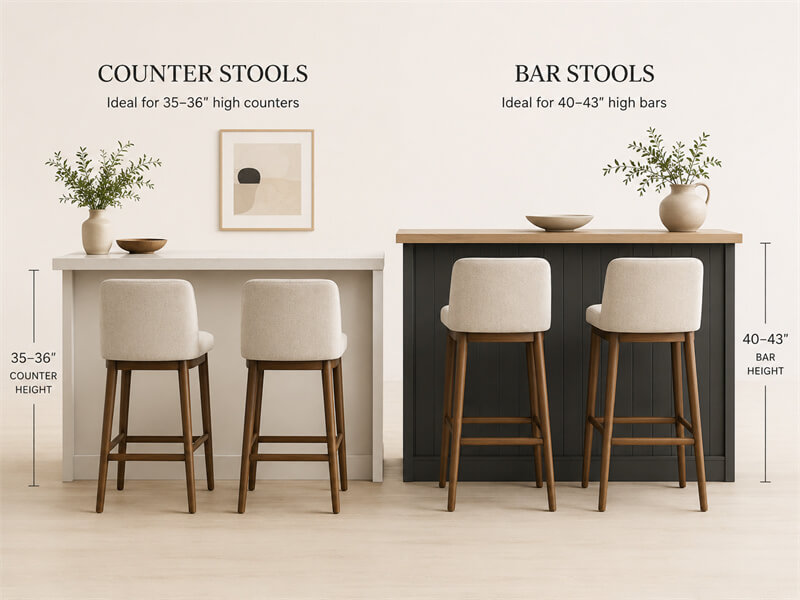 Types of Chairs: 40+ Chair Styles and How to Choose the Right One counter stool vs bar stool height comparison5