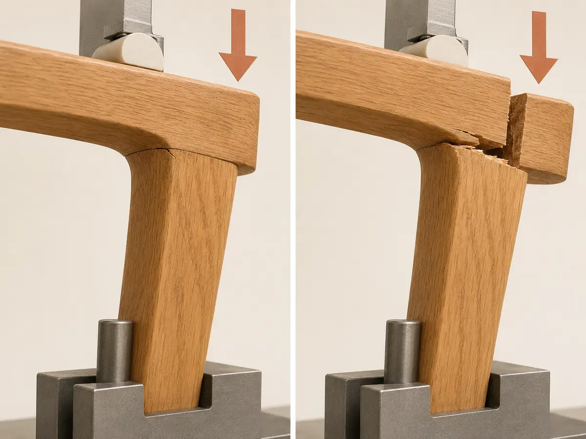 Conceptual chair joint test comparing initial cracking with final separation stages
