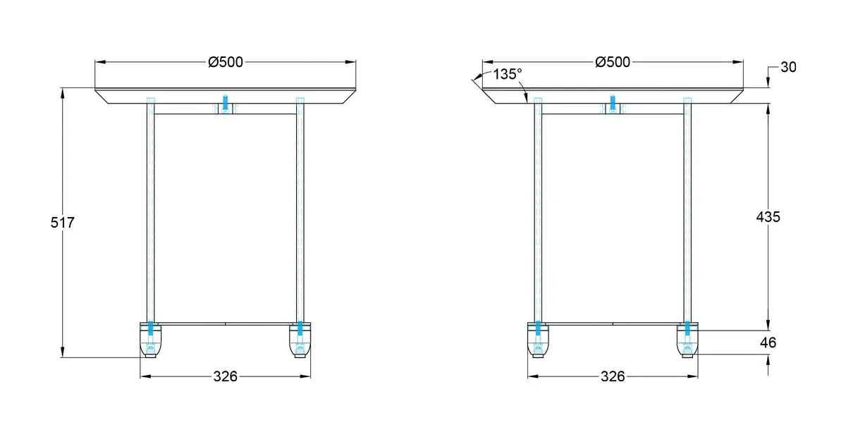 Dimension drawing for Dia50 x H51.5 cm round side table