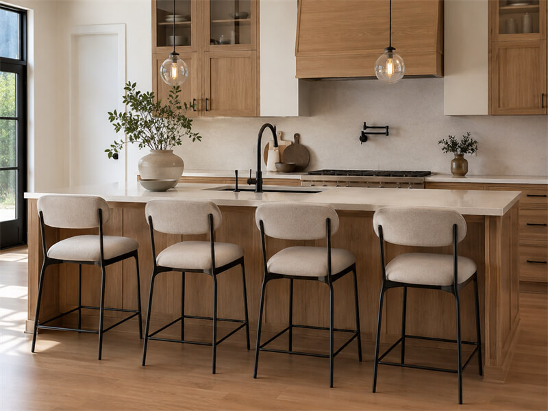 How Many Bar Stools Do I Need? (Useable Length + Comfort Formula) Comfortable bar stool spacing at a kitchen island