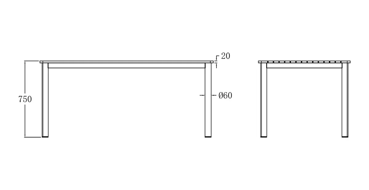 Dimension drawing for metal frame outdoor dining table