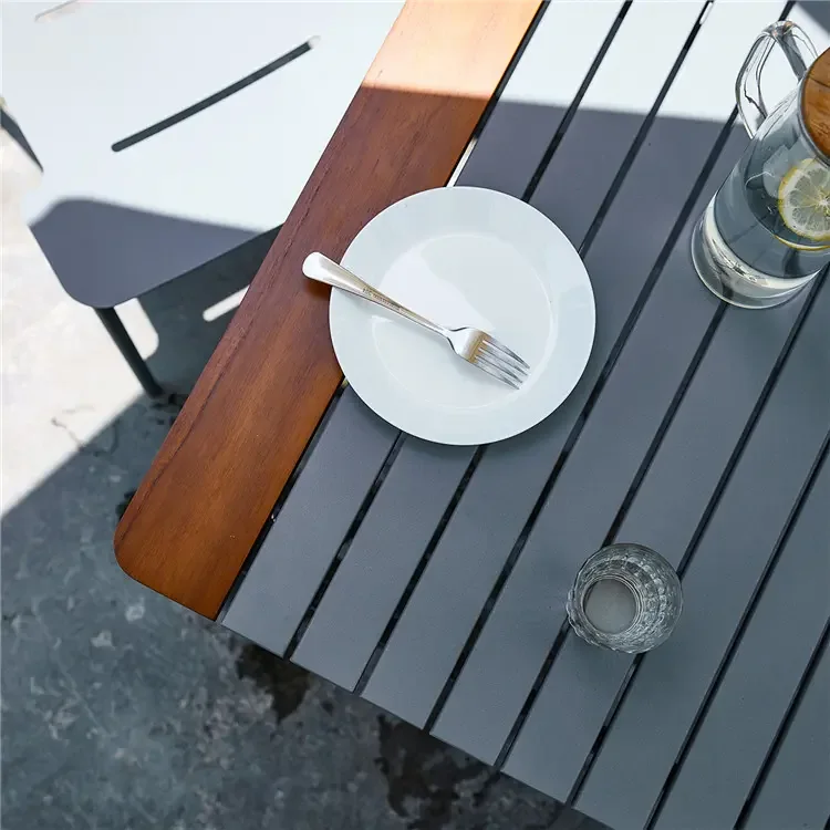 Close-up of outdoor dining table top surface detail