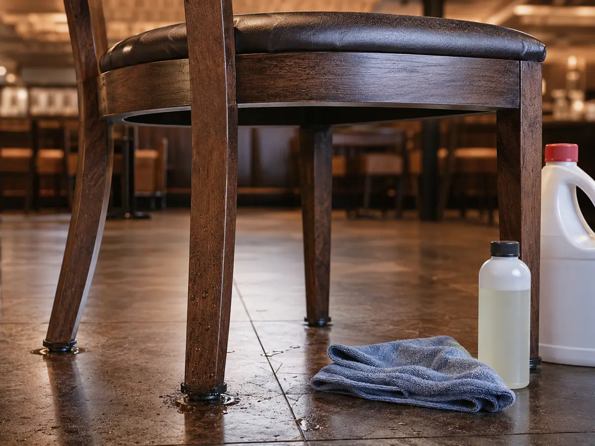 Moisture and cleaner risk around restaurant chair legs