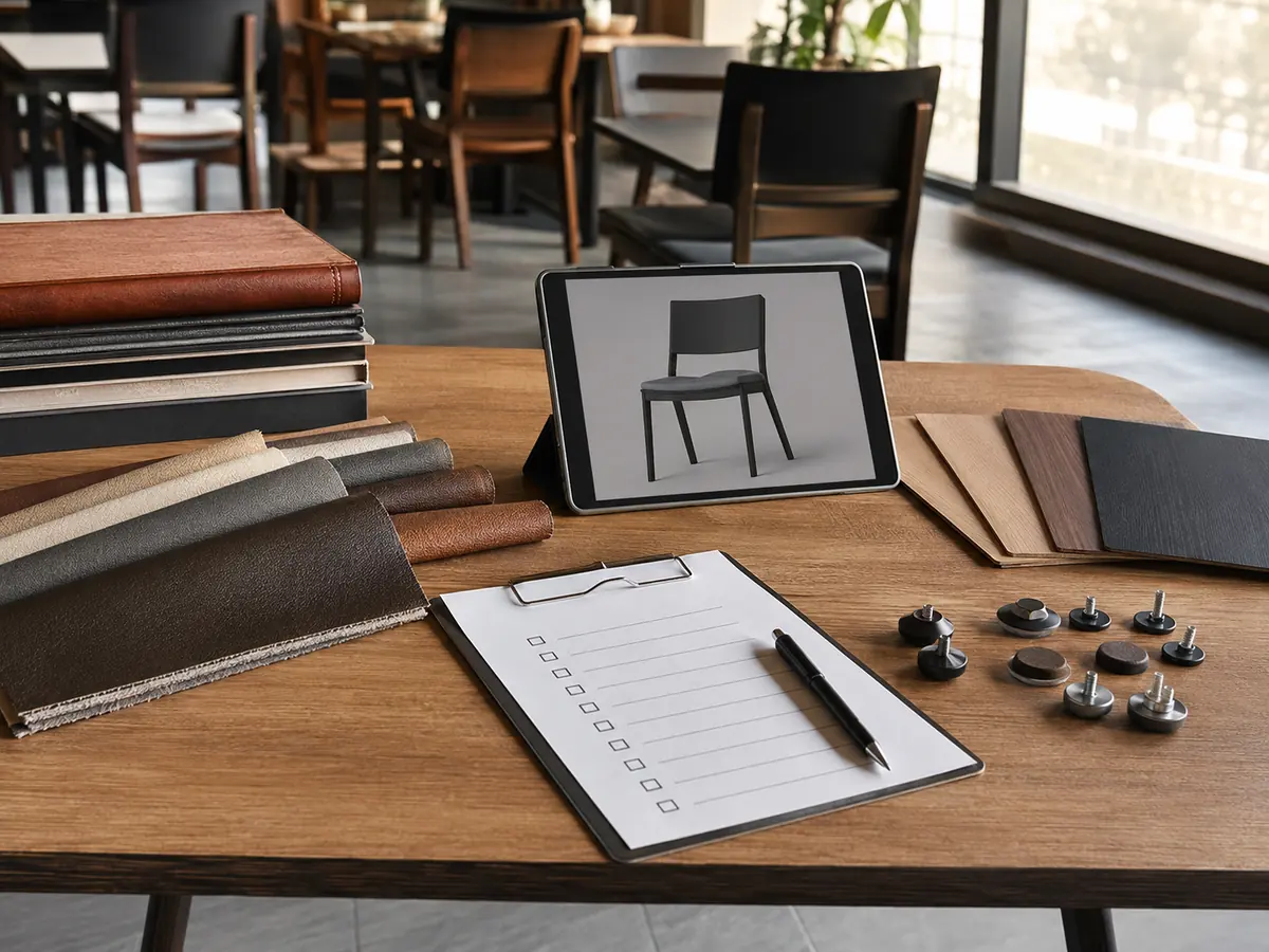 Restaurant chair material samples and maintenance inquiry checklist