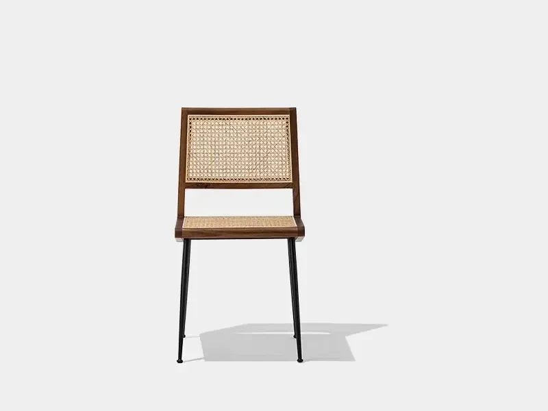 Front view of the CR215 walnut cane dining chair