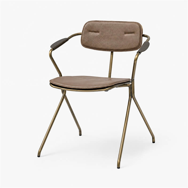 DC-A17 Antique Brass Upholstered Arm Dining Chair