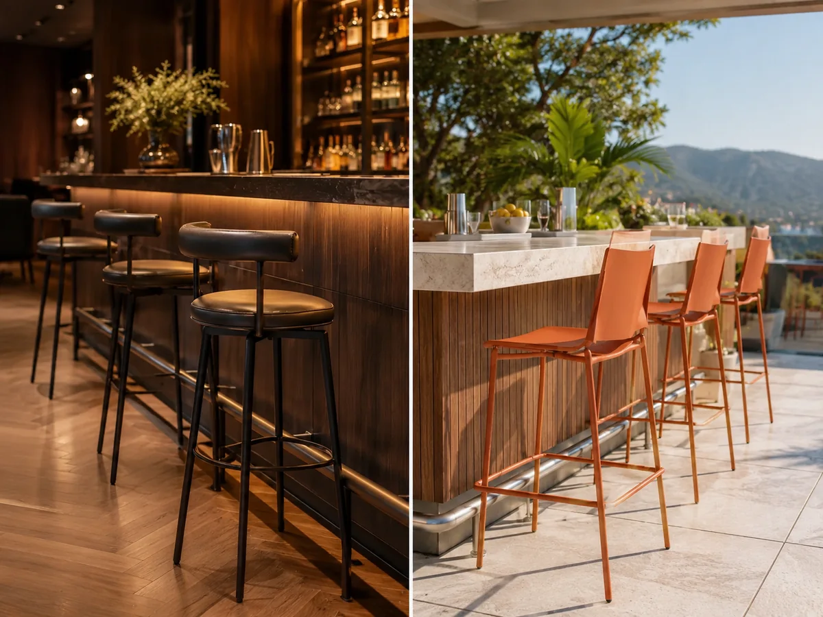 Indoor and outdoor bar stools comparison for commercial restaurant and terrace seating