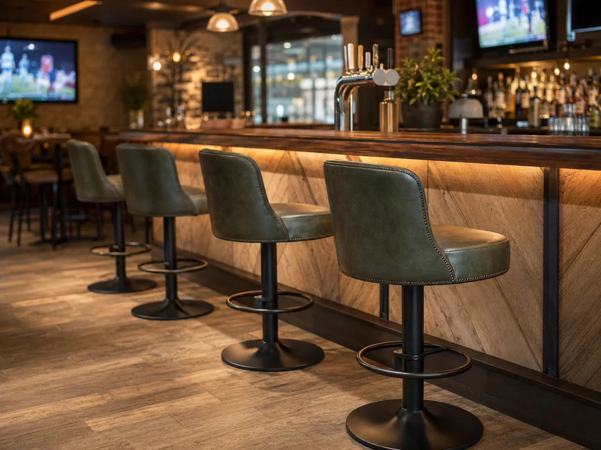 Swivel bar stools used in a social bar or pub counter setting