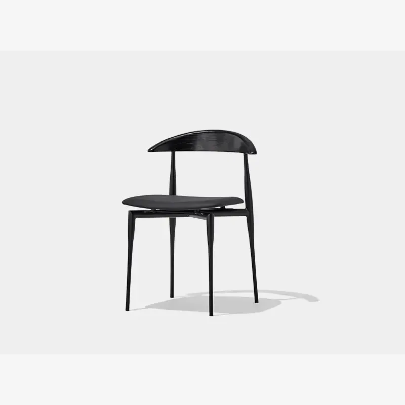 WB316 Black Wood Back Dining Chair Three-quarter front view of WB316 black wood back dining chair