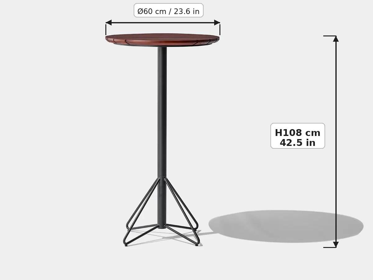 YZ-OBT01 dimensions showing a 60 cm round tabletop and 108 cm overall height