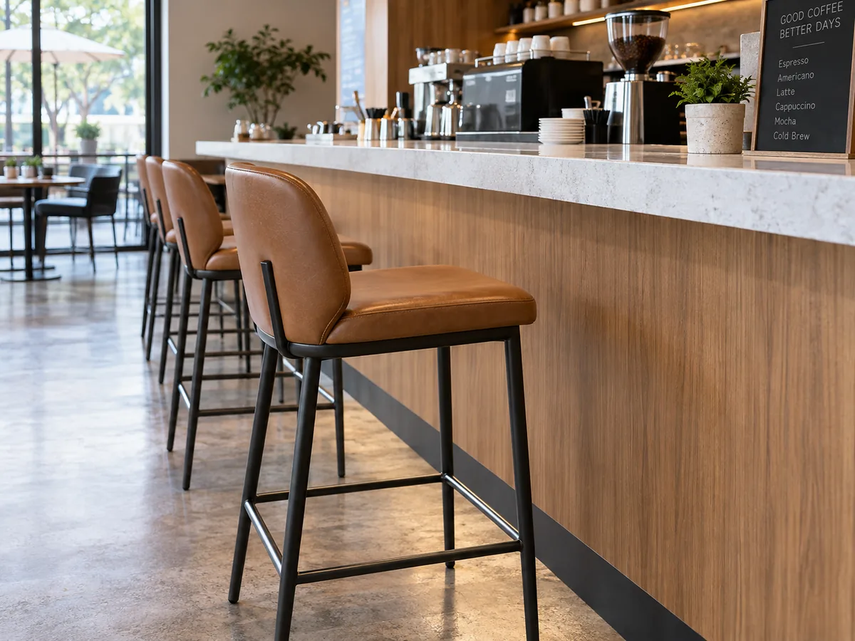 Thekenhocker an einer gewerblichen Cafétheke