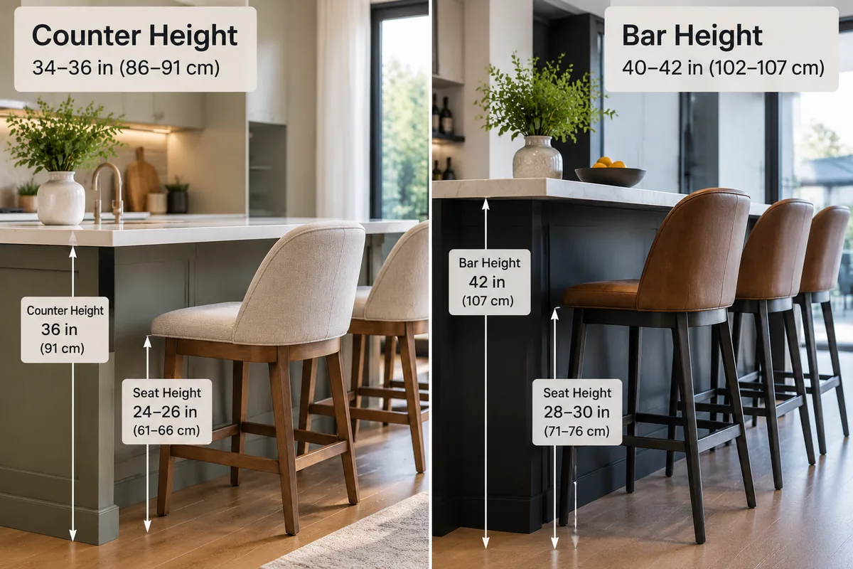 Bar Height vs. Counter Height: What’s the Difference? Counter-height and bar-height stool setup comparison