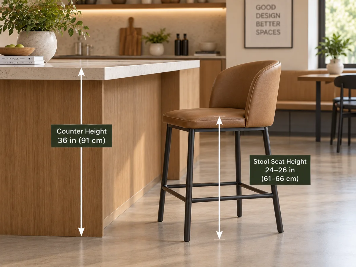 Altura del taburete para un mostrador de 36 pulgadas: guía de 24–26 pulgadas Barra de 36 pulgadas con una altura de asiento recomendada de 24 a 26 pulgadas